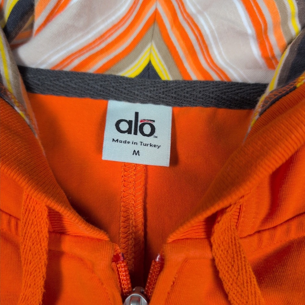 Alo Yoga Full Zip Hoodie‎ Jacket Women's Medium Orange Activewear Striped Hood - Picture 2 of 7